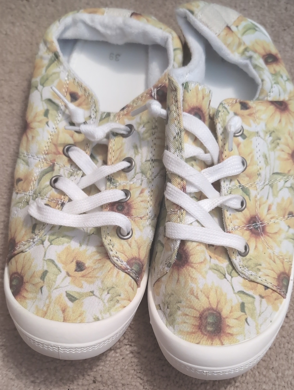 Sunflower Print Canvas Sneakers - White Laces